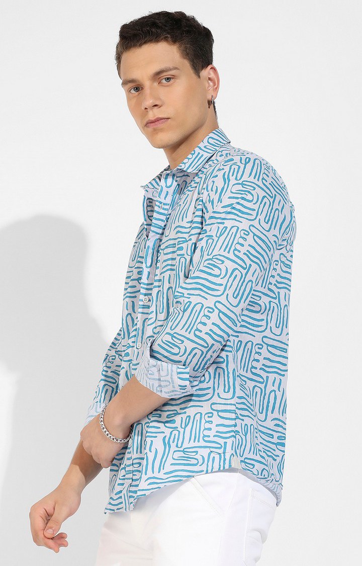 Men's Blue Printed Casual Shirts
