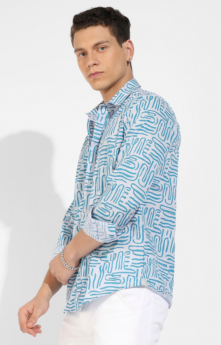 Men's Blue Cotton Printed Casual Shirts