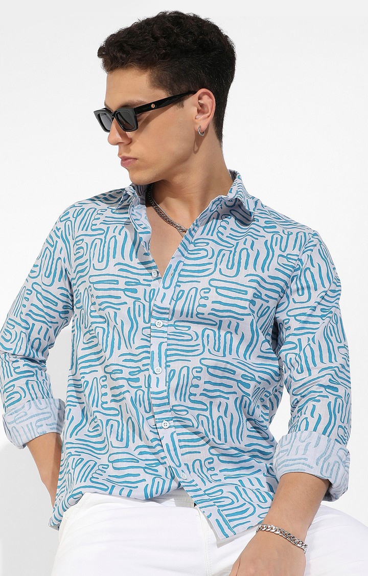 CAMPUS SUTRA | Men's Blue Cotton Printed Casual Shirts