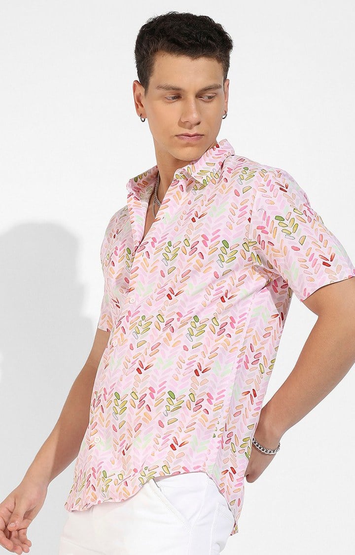 Men's Pink Printed Casual Shirts