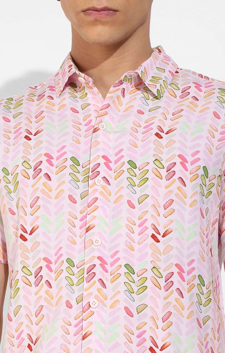 Men's Pink Printed Casual Shirts