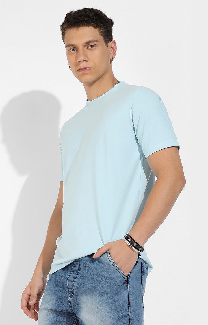 CAMPUS SUTRA | Men's Icy Blue Cotton Solid Regular T-Shirt