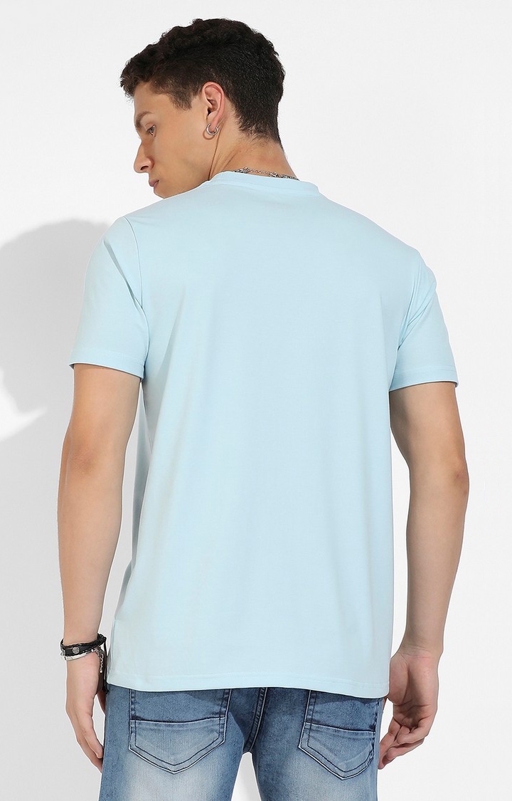 Men's Icy Blue Cotton Solid Regular T-Shirt