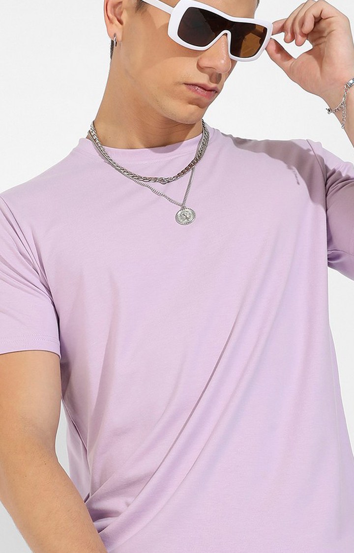 Men's Purple Cotton Solid Regular T-Shirt