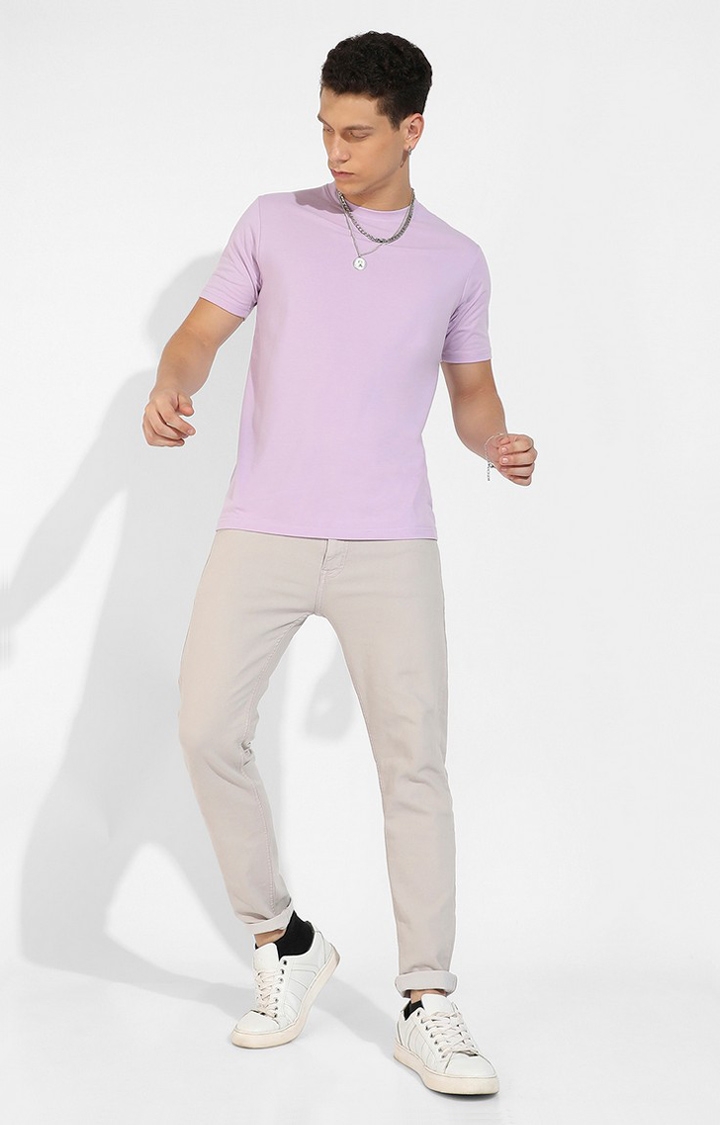 Men's Purple Cotton Solid Regular T-Shirt