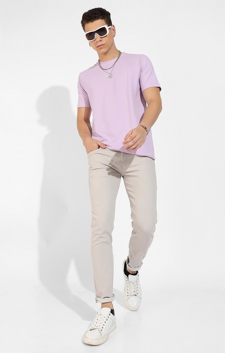 Men's Purple Cotton Solid Regular T-Shirt