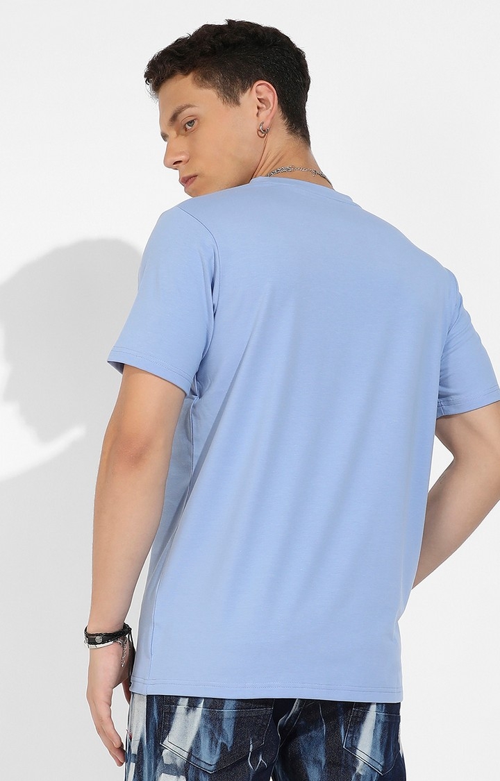 Men's Pastel Blue Cotton Solid Regular T-Shirt