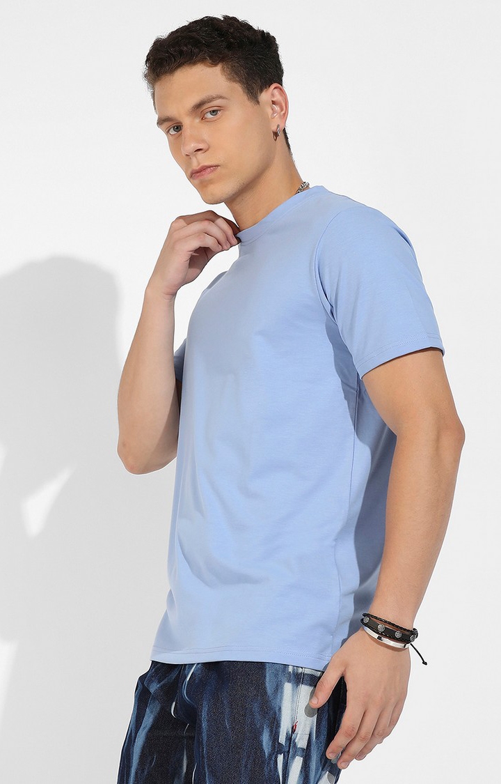 CAMPUS SUTRA | Men's Pastel Blue Cotton Solid Regular T-Shirt