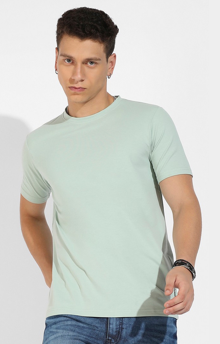 CAMPUS SUTRA | Men's Sage Green Cotton Solid Regular T-Shirt