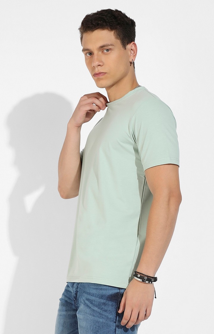 Men's Sage Green Cotton Solid Regular T-Shirt