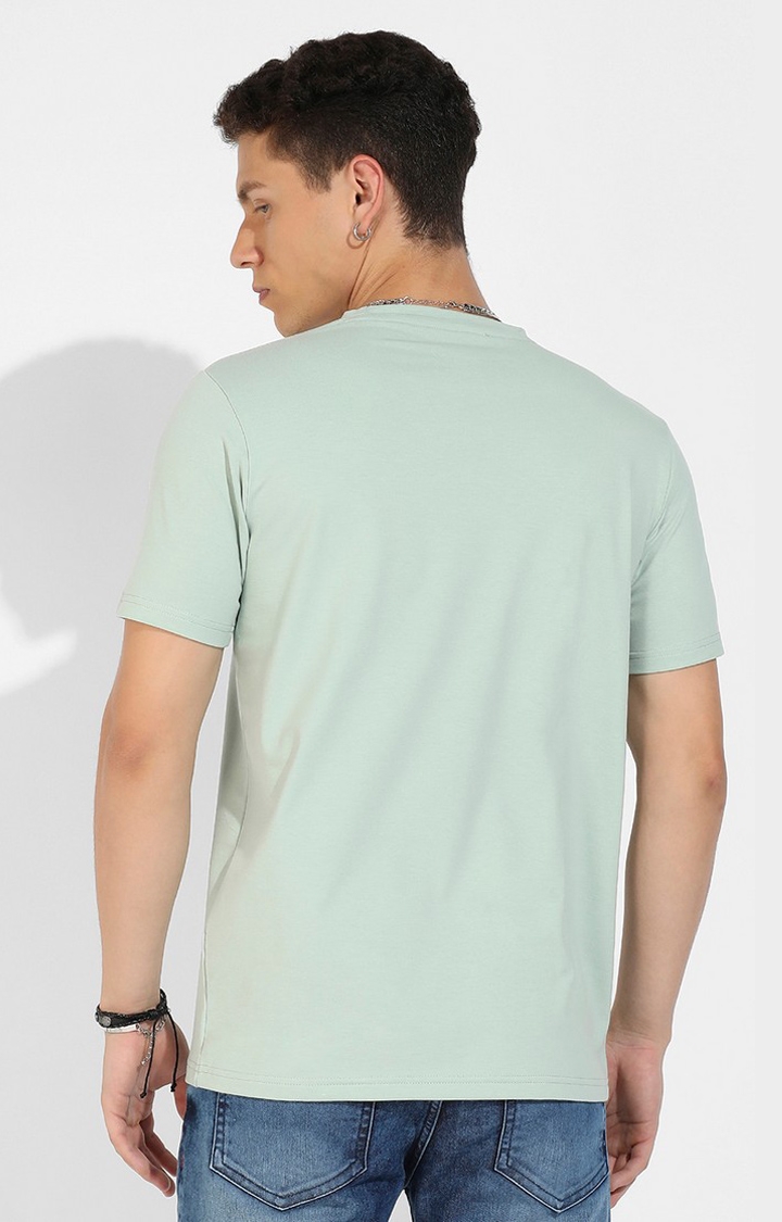 Men's Sage Green Cotton Solid Regular T-Shirt