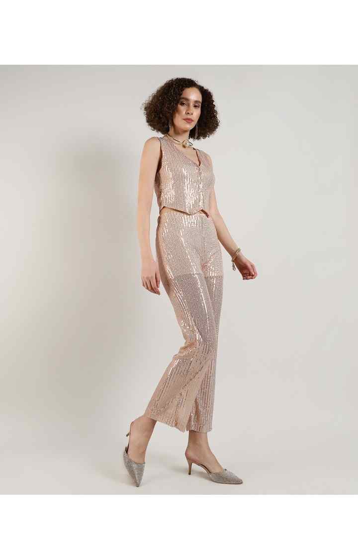 Women's Beige Embellished Co-ords