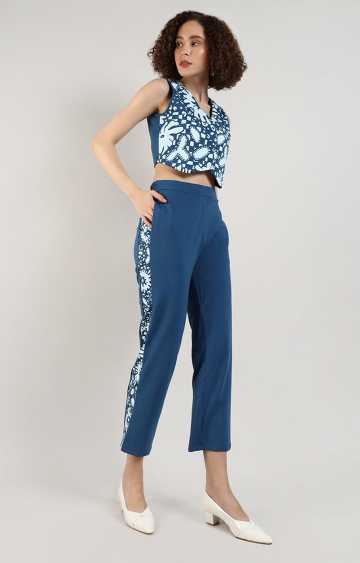 Women's Blue Printed Co-ords
