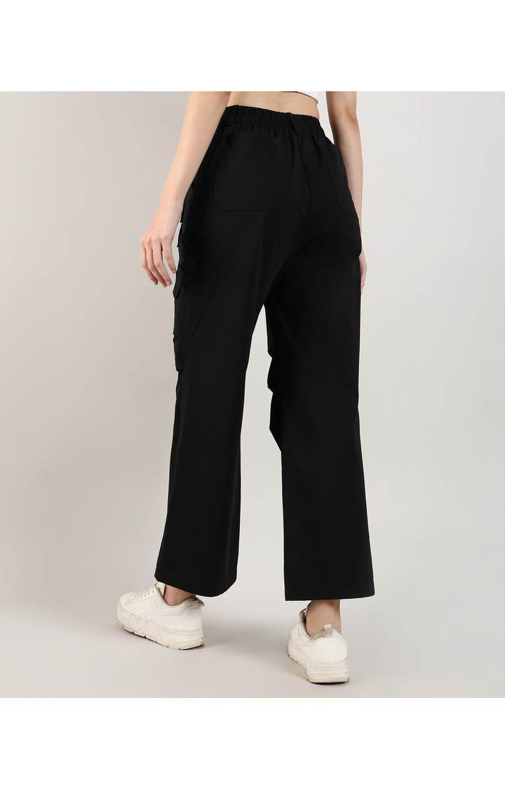 Women's Onyx Black Solid Polyester Cargos