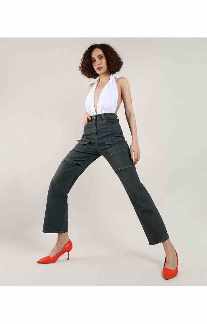 Women's Grey Solid Denim Slim Jeans