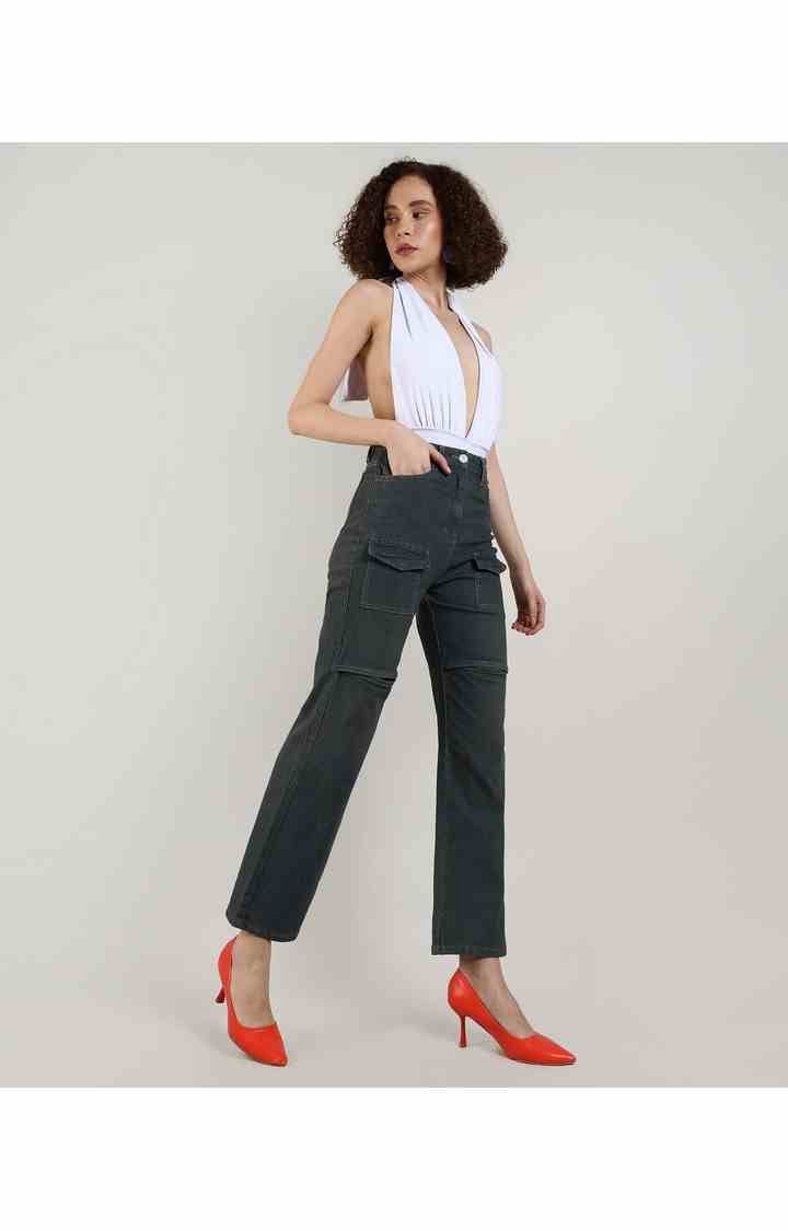 Women's Grey Solid Denim Slim Jeans