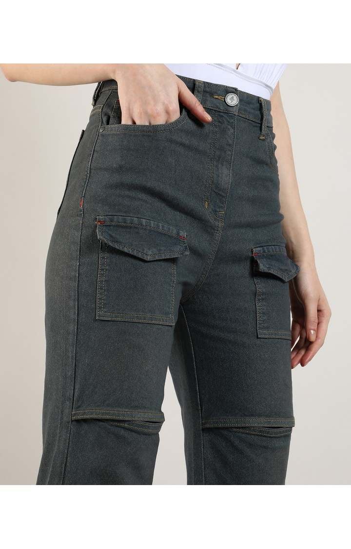 Women's Grey Solid Denim Slim Jeans