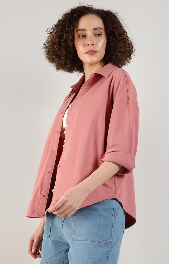 Women's Pink Solid Casual Shirts