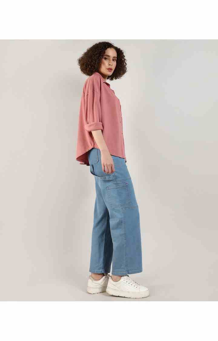 Women's Pink Solid Casual Shirts
