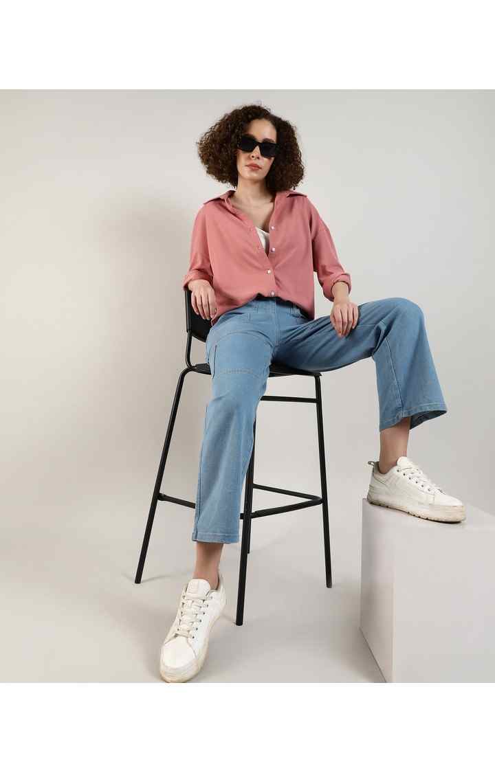 Women's Pink Solid Casual Shirts