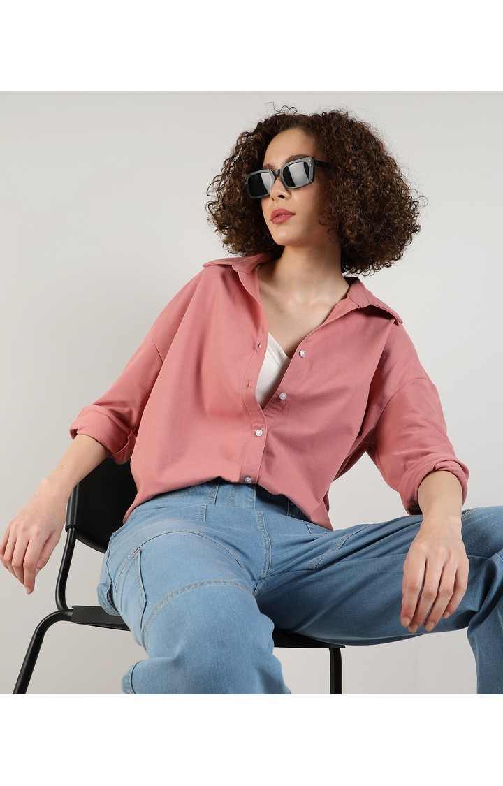 Women's Pink Solid Casual Shirts