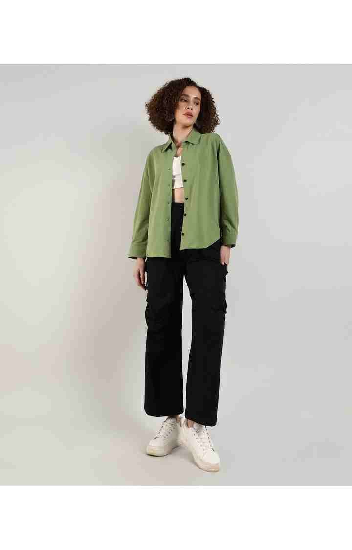 Women's Green Solid Casual Shirts