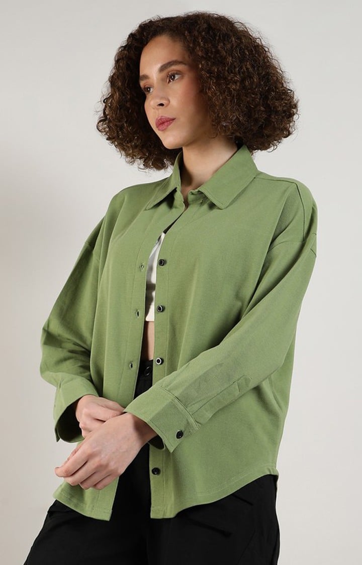 Women's Green Solid Casual Shirts