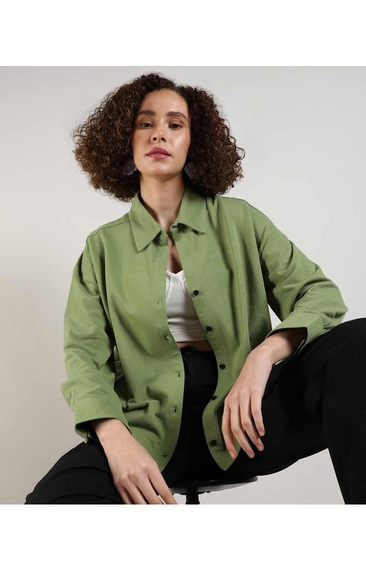 Women's Green Solid Casual Shirts