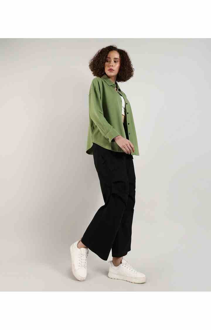 Women's Green Solid Casual Shirts