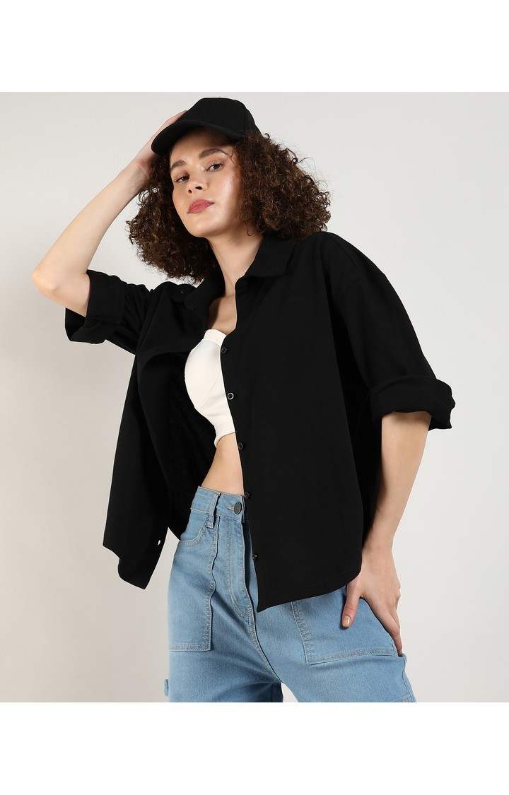 Women's Black Solid Casual Shirts