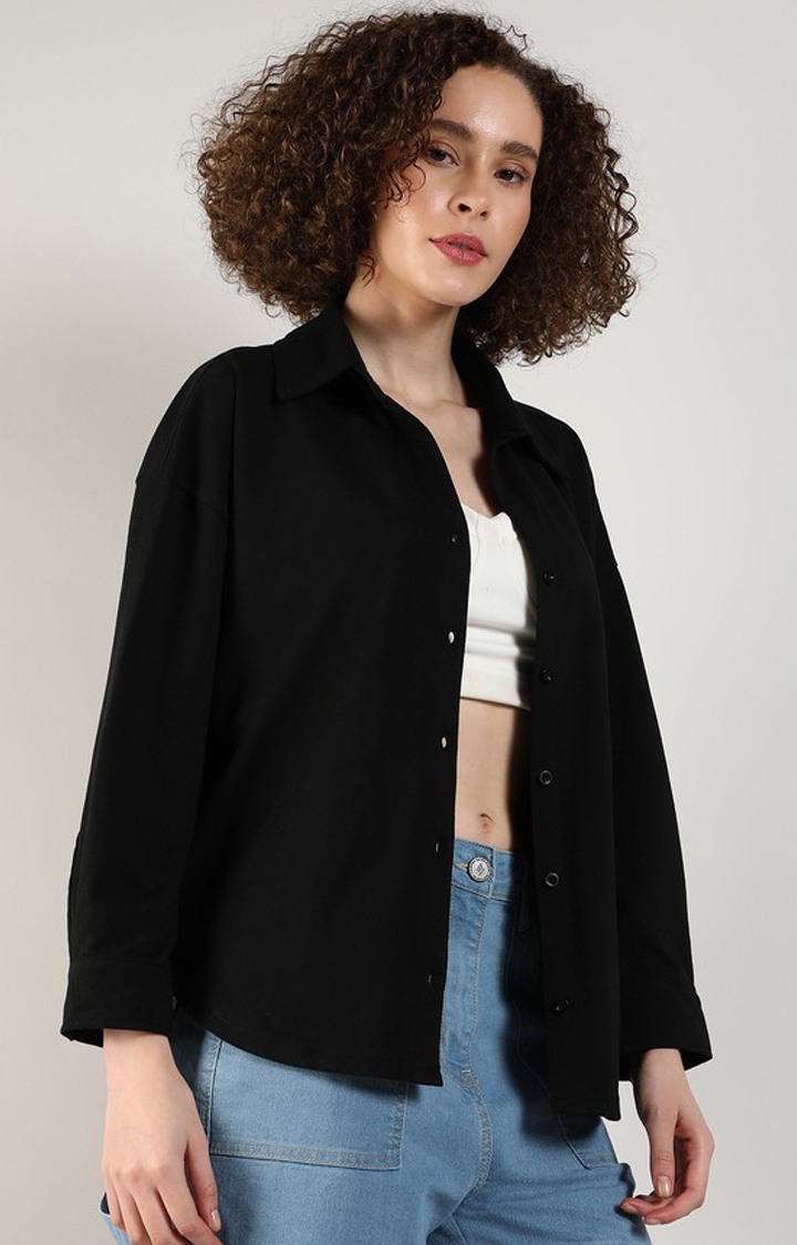 Women's Black Solid Casual Shirts