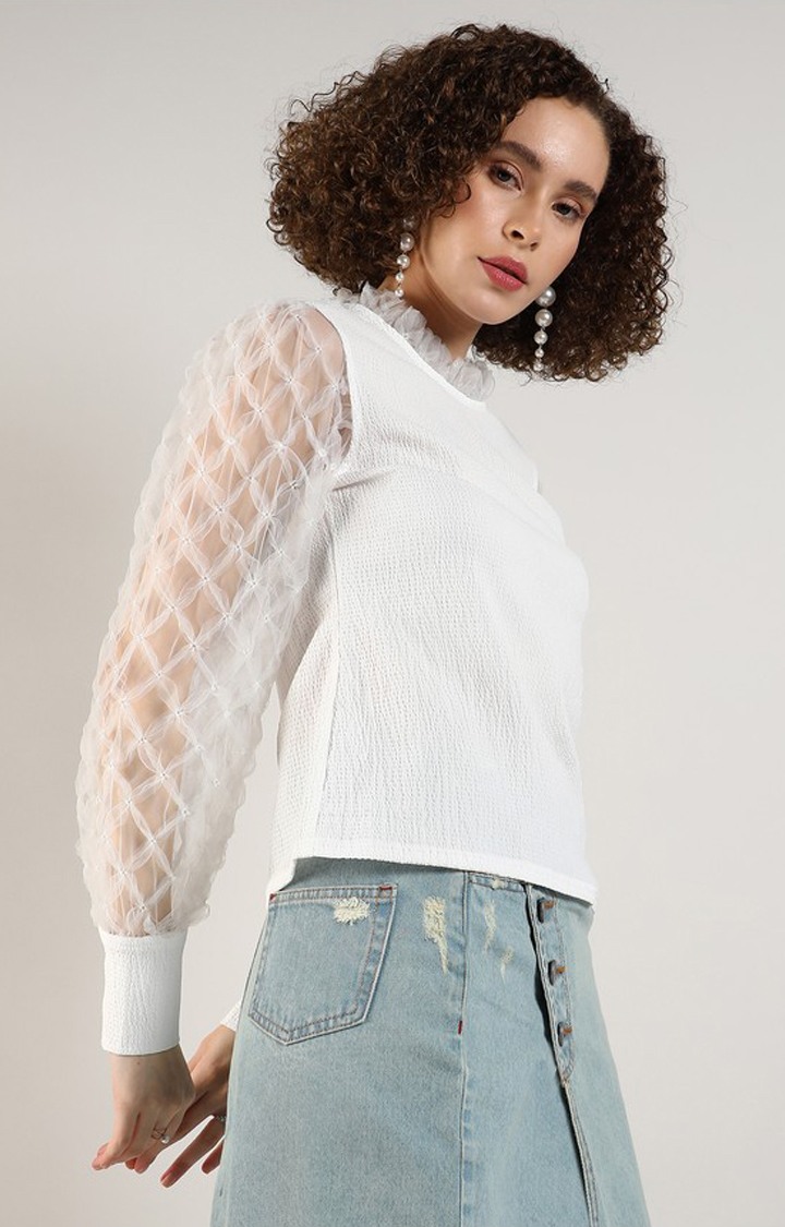 Women's White Solid Tops