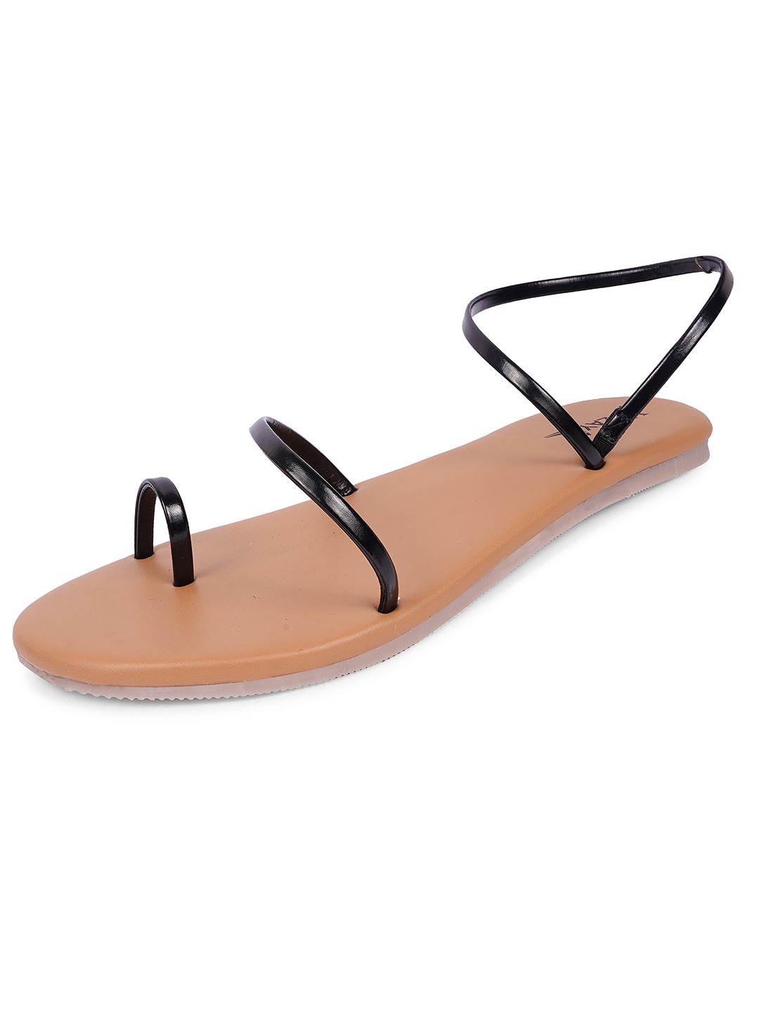 Black Strappy Open Toe Flat Sandal