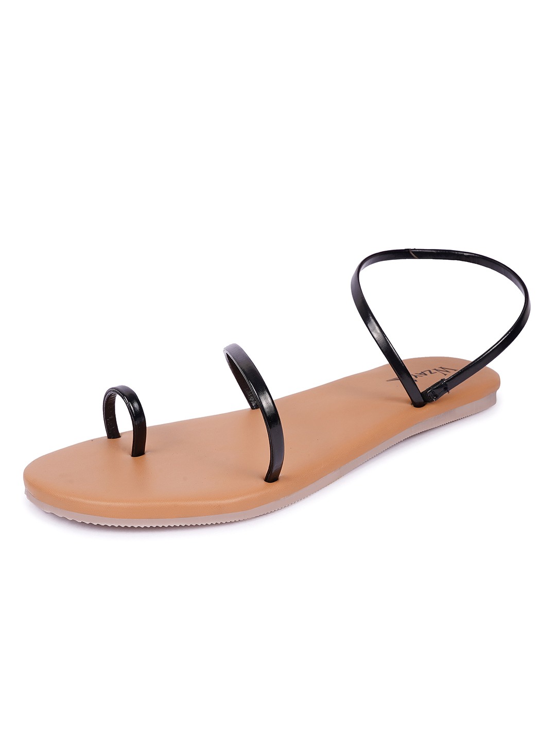 Black Strappy Open Toe Flat Sandal