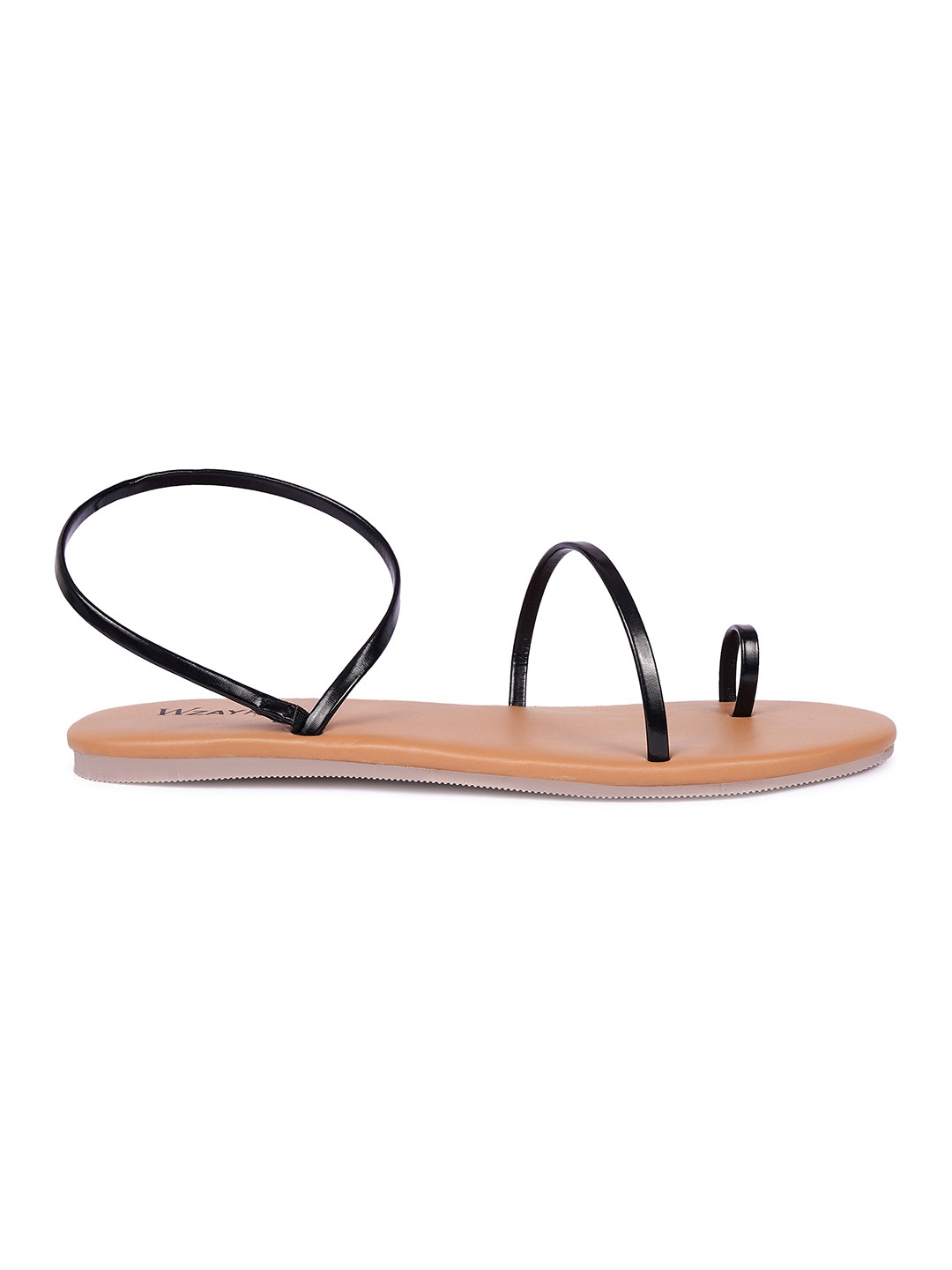 Black Strappy Open Toe Flat Sandal