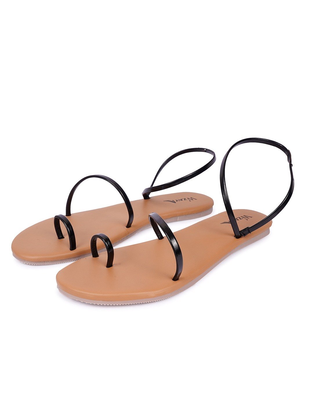 Black Strappy Open Toe Flat Sandal