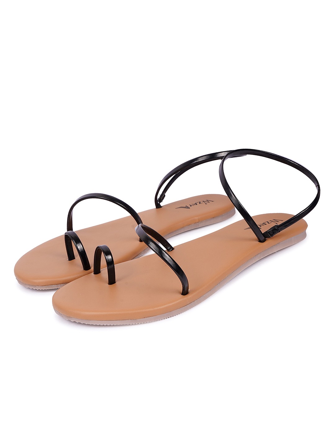 Black Strappy Open Toe Flat Sandal
