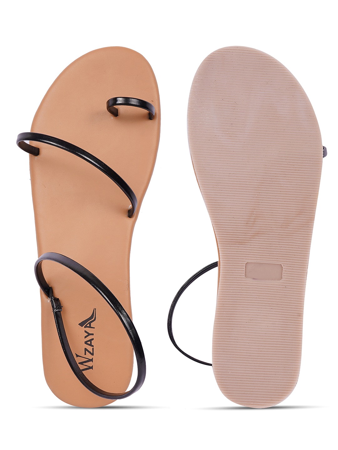 Black Strappy Open Toe Flat Sandal
