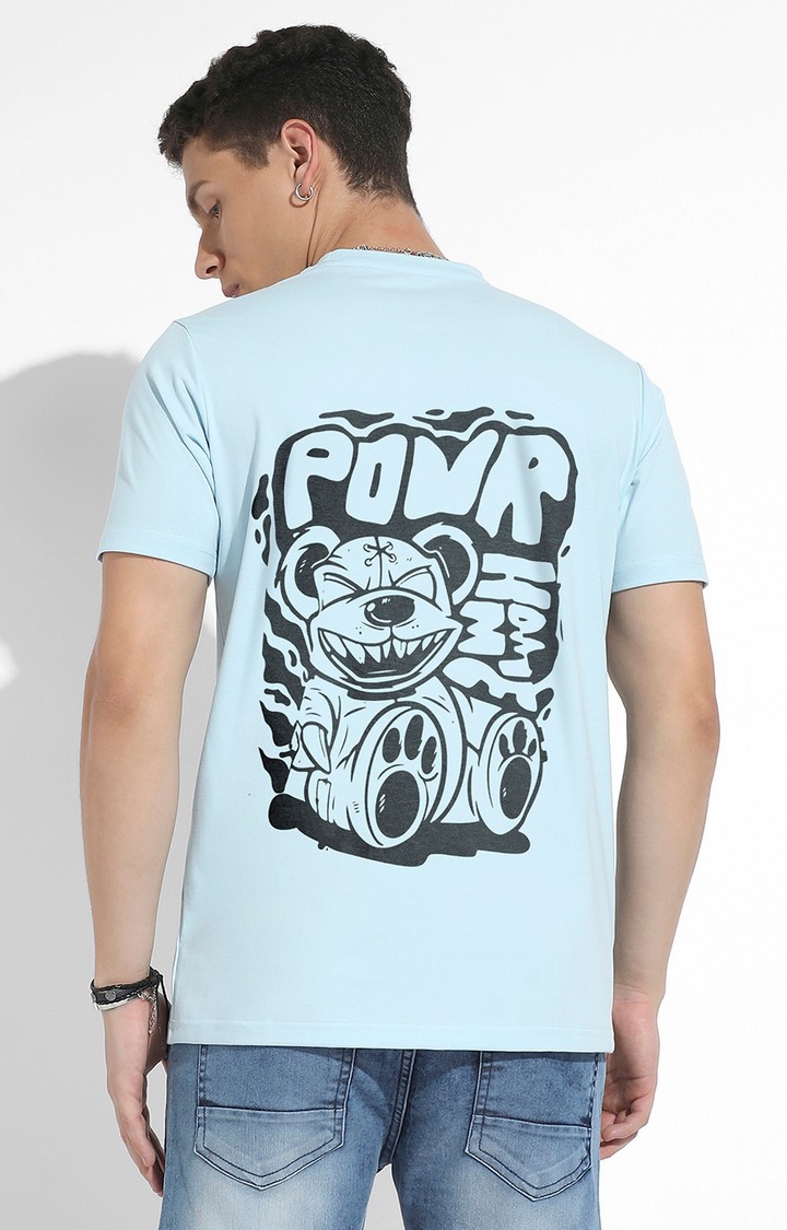 CAMPUS SUTRA | Men's Icy Blue Cotton Graphic Printed Regular T-Shirt