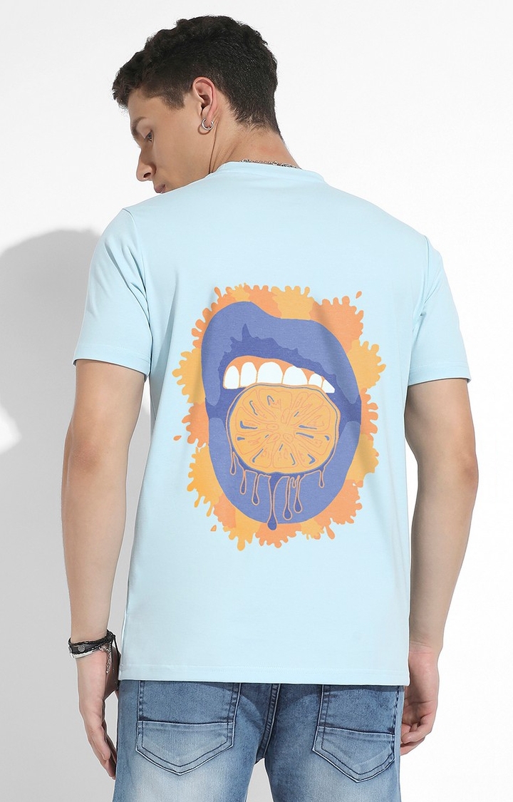 CAMPUS SUTRA | Men's Icy Blue Cotton Graphic Printed Regular T-Shirt