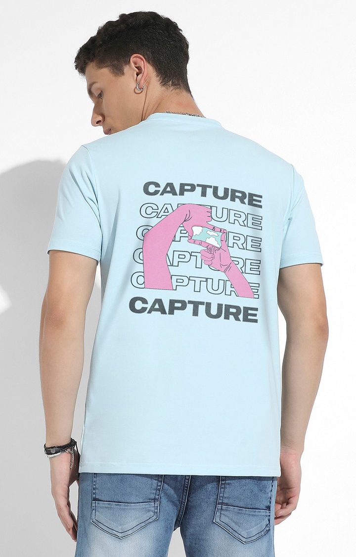 CAMPUS SUTRA | Men's Icy Blue Cotton Typographic Printed Regular T-Shirt