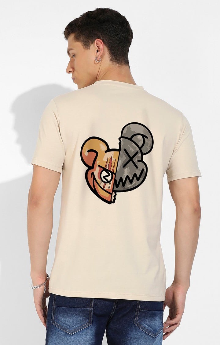 Men's Beige Graphics Regular T-Shirts