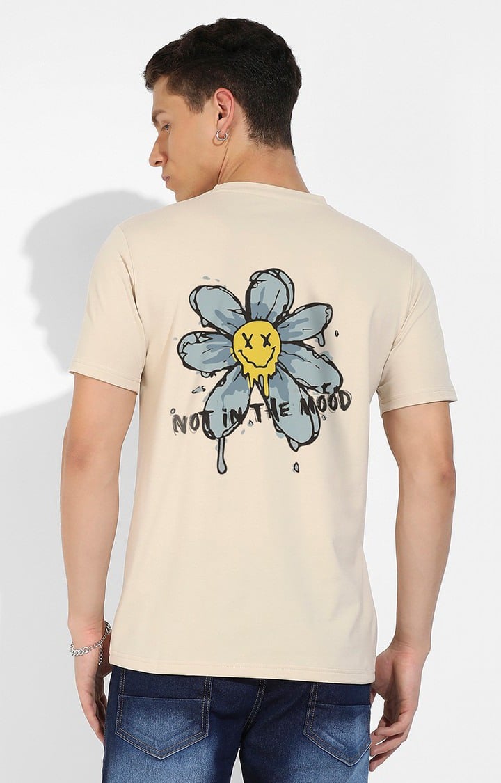 Men's Beige Graphics Regular T-Shirts