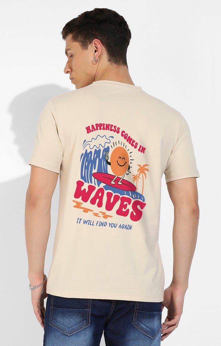 Men's Beige Graphics Regular T-Shirts