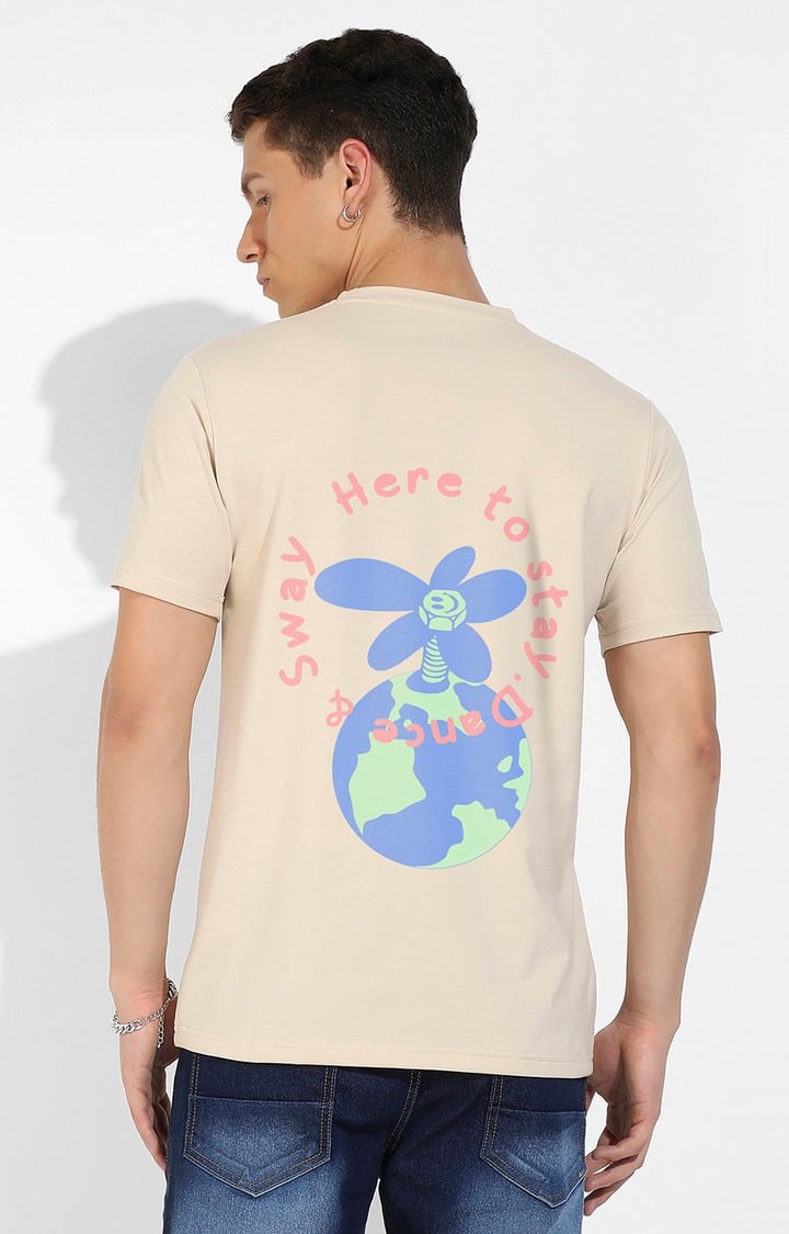 Men's Beige Graphics Regular T-Shirts