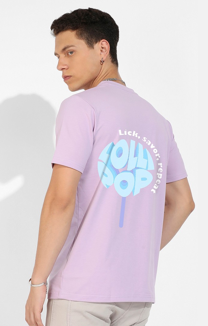 Men's Purple Cotton Typographic Printed Regular T-Shirt