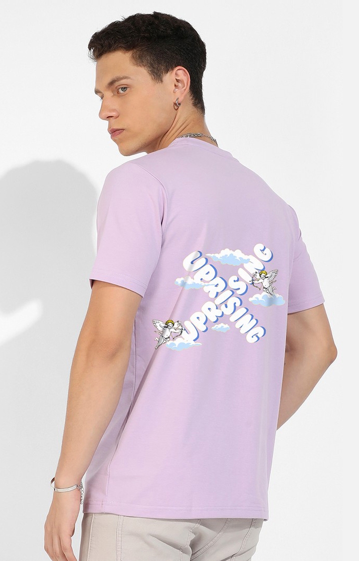 Men's Purple Cotton Typographic Printed Regular T-Shirt