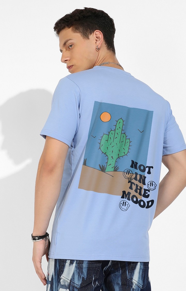 Men's Icy Blue Cotton Graphic Printed Regular T-Shirt