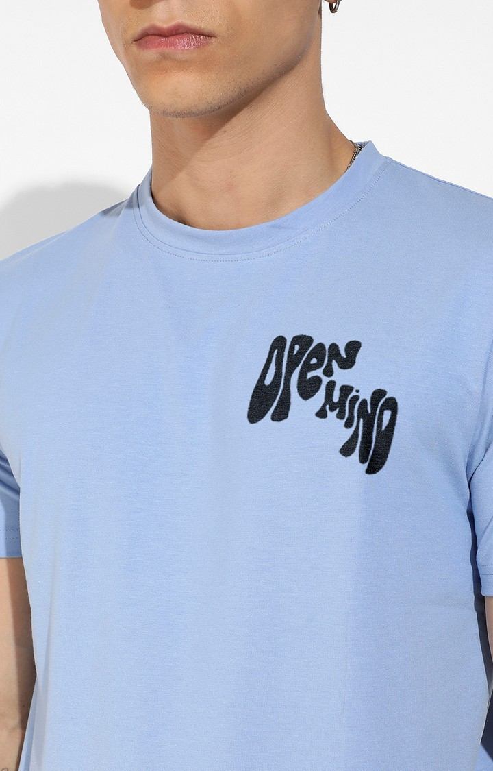 Men's Icy Blue Cotton Graphic Printed Regular T-Shirt