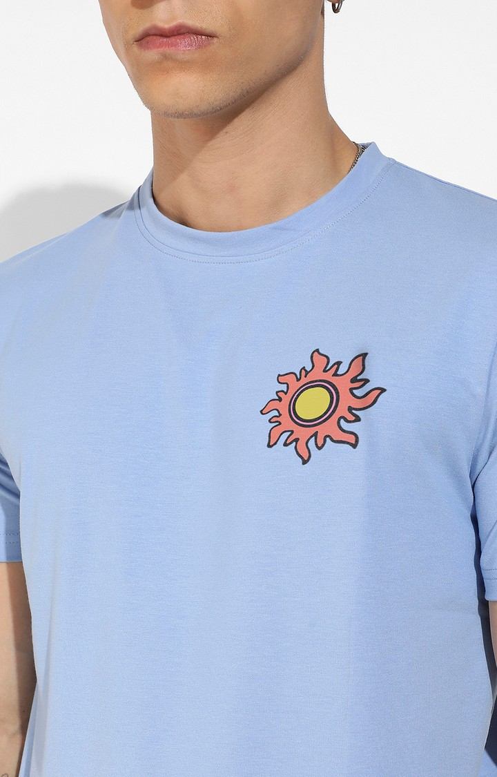 Men's Blue Graphics Regular T-Shirts